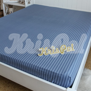 Двоспальне простирадло на резинці ™KrisPol, бязь Lux 10061-160, сіро-блакитний (смужка)