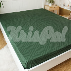 Двоспальне простирадло на резинці ™KrisPol, бязь Lux 134-160, темно-зелений (ромб)