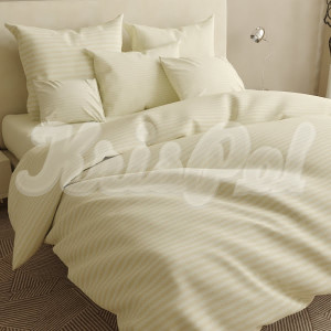 Двуспальное постельное белье ™KrisPol, бязь Lux на резинке 1410023-2, молочный (полоска)