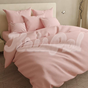 Двуспальное постельное белье ™KrisPol, бязь Lux на резинке 1410024-2, пудра (полоска)