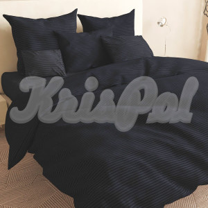 Двуспальное (Евро) постельное белье ™KrisPol, бязь Lux на резинке 1410032-3, черный полоска