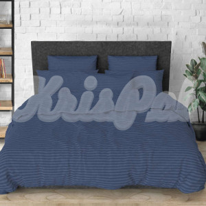 Двуспальное постельное белье ™KrisPol, бязь Lux на резинке 1410033-2, синий (полоска)