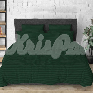 Двуспальное постельное белье ™KrisPol, бязь Lux на резинке 1410034-2, темно-зеленый (полоска)