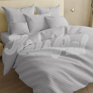 Двуспальное (Евро) постельное белье ™KrisPol, бязь Lux на резинке 1410039-3, светло-серый (полоска) 