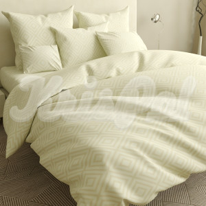Двуспальное постельное белье ™KrisPol, бязь Lux на резинке 14123-2, молочный (ромб)