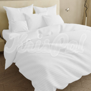 Двуспальное постельное белье ™KrisPol, бязь Lux на резинке 1412345-2, белый (полоска)
