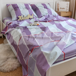 Двуспальное постельное белье ™KrisPol, бязь Lux на резинке 143183-2, “Фиолетовый квадрат”