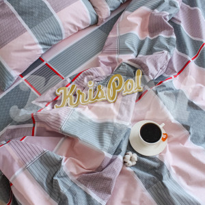 Двуспальное постельное белье ™KrisPol, бязь Lux на резинке 14319-2, “Розовый квадрат”