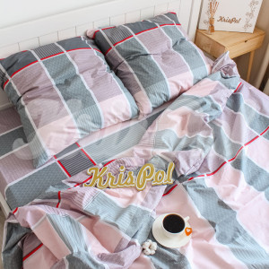Двуспальное (Евро) постельное белье ™KrisPol, бязь Lux на резинке 14319-3, “Розовый квадрат”
