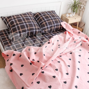 Двуспальное (Евро) постельное белье ™KrisPol, бязь Lux на резинке 144976-3, “Розовое сердечко”