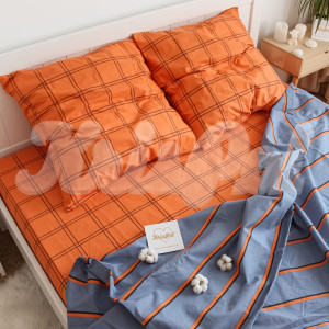 Двуспальное постельное белье ™KrisPol, бязь Lux на резинке 146556-2, “Тыквенное настроение”