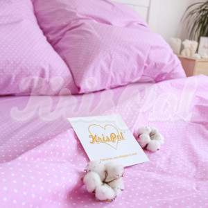 Двуспальное (Евро) постельное белье ™KrisPol, бязь Lux 151011-3, "Розовые горохи"