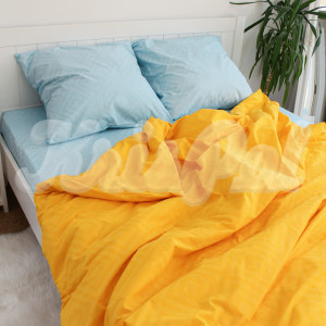 Півтораспальна постільна білизна ™KrisPol, бязь Lux 15136-1, блакитний та жовтий