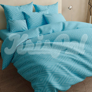 Полуторное постельное белье ™KrisPol, бязь Lux 15146-1, голубой (ромб)