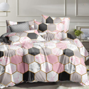 Двуспальное (Евро) постельное белье ™KrisPol, бязь Lux 154532-3, "Розовые соты"