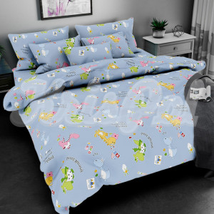 Детское полуторное постельное белье ™KrisPol, бязь Lux 167581, "Динозаврики (голубые)"
