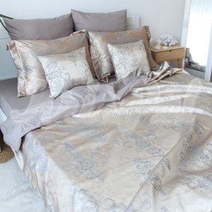 Двуспальное постельное белье KrisPol, жаккард-сатин King Size 35055-2, серо-голубой