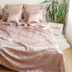 Двуспальное постельное белье KrisPol, жаккард-сатин King Size 35054-2, пудровый