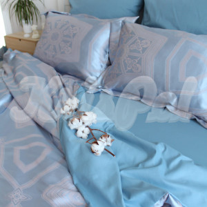 Двоспальна (Євро) постільна білизна ™ KrisPol, жаккард-сатин King Size 35059-3, блакитний