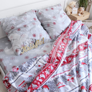 Полуторное постельное белье ™KrisPol, бязь Lux 518100-1, "Веселые снеговички"