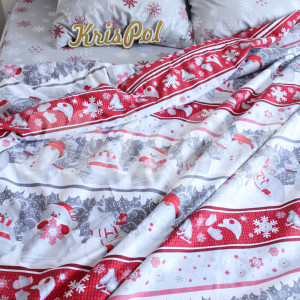 Полуторное постельное белье ™KrisPol, бязь Lux 518100-1, "Веселые снеговички"