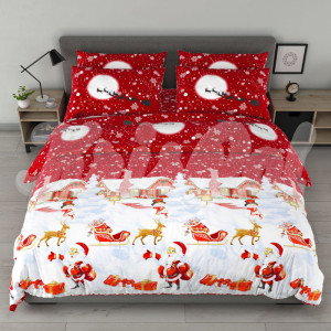 Двуспальное (Евро) постельное белье ™KrisPol, бязь Lux 518107-3, "Новогодние олени"
