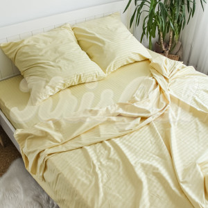 Полуторное постельное белье ™KrisPol, страйп-сатин 540722-1, (пастельно-желтый)