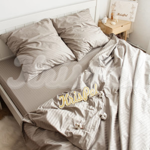 Двоспальное постельное белье ™KrisPol, страйп-сатин 540906-2, (серебристое золото)