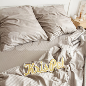 Двоспальное постельное белье ™KrisPol, страйп-сатин 540906-2, (серебристое золото)