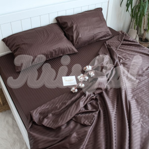 Полуторное постельное белье ™KrisPol, страйп-сатин 541012-1, (шоколад)