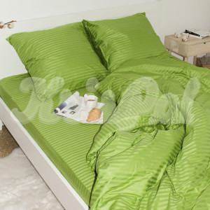 Двоспальное (Евро) постельное белье ™KrisPol, страйп-сатин 541090-3, (оливковый)