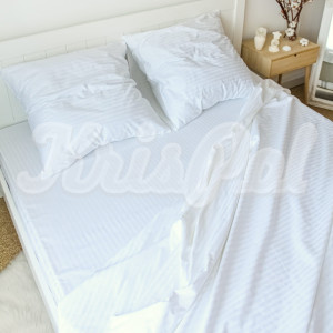 Полуторное постельное белье ™ KrisPol, страйп-сатин 54321-1, (белый)
