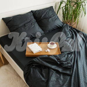 Полуторное постельное белье ™KrisPol, страйп-сатин 544007-1, (черный)