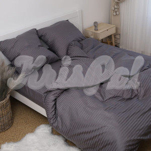 Двоспальное постельное белье ™KrisPol, страйп-сатин 545203-2, (темно-серый)