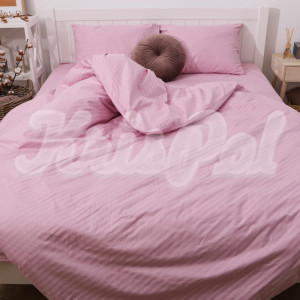 Двоспальное (Евро) постельное белье ™KrisPol, страйп-сатин 54666-3, (нежный розовый)