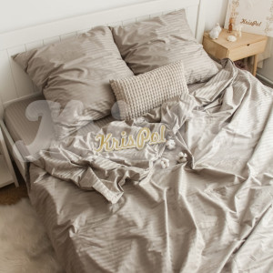 Двуспальное постельное белье ™KrisPol, страйп-сатин на резинке 550906-2, (серебристое золото)