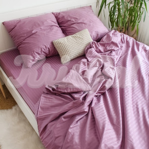 Двуспальное постельное белье ™KrisPol, страйп-сатин на резинке 551610-2, (розово-сиреневый)