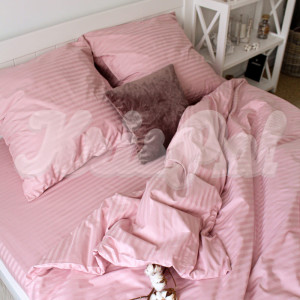 Двуспальное постельное белье ™KrisPol, страйп-сатин на резинке 551611-2, (розовая пудра)