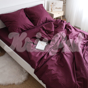 Двуспальное постельное белье ™KrisPol, страйп-сатин на резинке 551716-2, (темный фиолет)