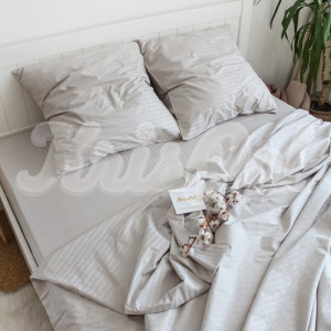 Двуспальное постельное белье ™KrisPol, страйп-сатин на резинке 554002-2, (платиновый)