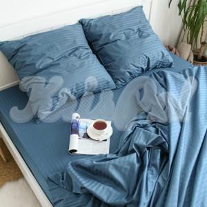 Семейное постельное белье ™KrisPol, страйп-сатин на резинке 554111-4, (благородный синий)