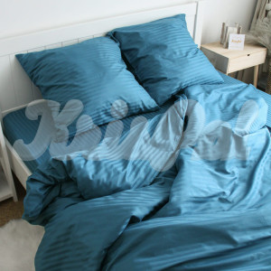 Двуспальное постельное белье ™KrisPol, страйп-сатин на резинке 554220-2, (морская волна)