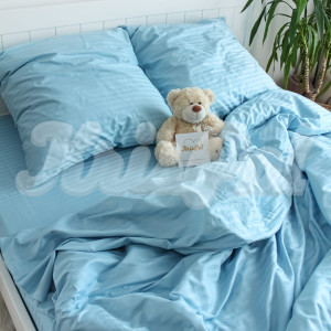 Семейное постельное белье ™KrisPol, страйп-сатин на резинке 554411-4, (голубая нежность)