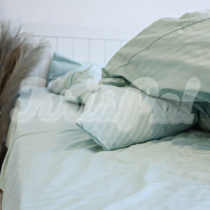 Двуспальное (Євро) постельное белье ™KrisPol, страйп-сатин на резинке 554610-3, (светлая мята)