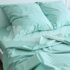 Двуспальное постельное белье ™KrisPol, страйп-сатин на резинке 555507-2, (мята)