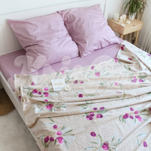 Двуспальное постельное белье ™KrisPol, сатин на резинке 77266-2, “Цветущий сад”