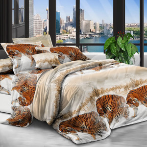 Двуспальное постельное белье ™KrisPol, полиэстер 853475-2, “Тигры”
