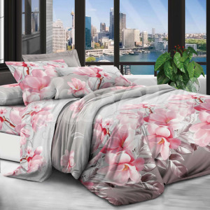 Полуторное постельное белье ™KrisPol, полиэстер 854027-1, “Розовый цветок”