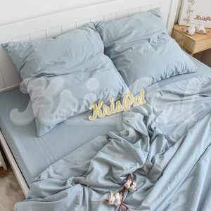 Полуторное постельное белье ™KrisPol, вареный хлопок 87114-1, (серо-голубой)