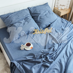 Двуспальное постельное белье ™KrisPol, вареный хлопок 87117-2, (джинс)